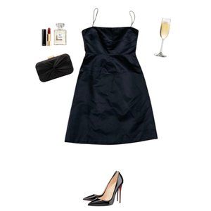 TAHARI | Silky and strappy little black dress